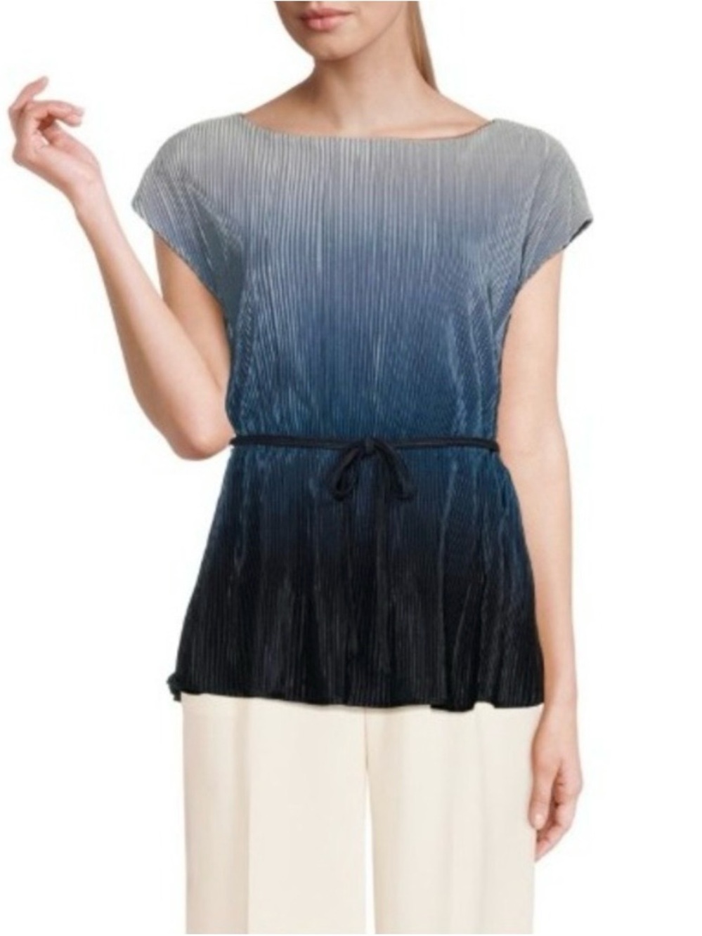 Pleated Ombre Tie-Waist Top - Blue